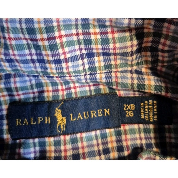 Polo Ralph Lauren Plaid Long Sleeve Button Down Shirt Madras Check Men's 2XB - Picture 2 of 9